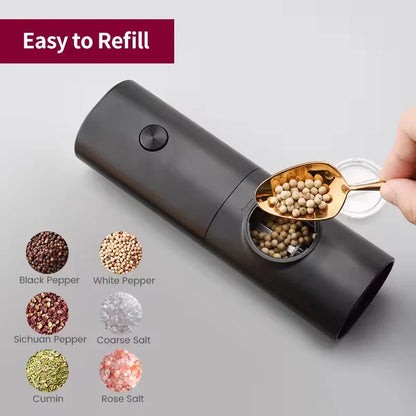 Automatic Salt and Pepper Grinder Set with LED Light – Battery Operated Adjustable Spice Mills