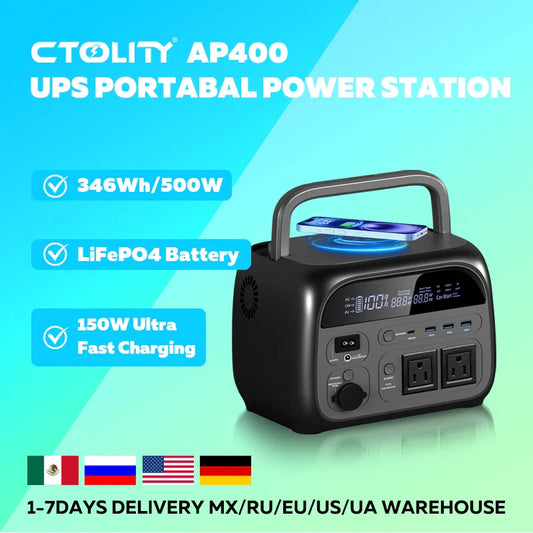 345Wh 500W Portable Power Station - 108000mAh LiFePO4 Power Bank for Camping, Home, RV Backup & UPS