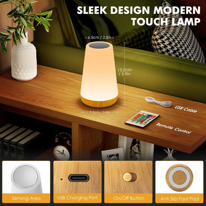 LED 13-Color RGB Rechargeable Night Light Remote & Touch Control USB Dimmable Portable Bedside Table Lamp