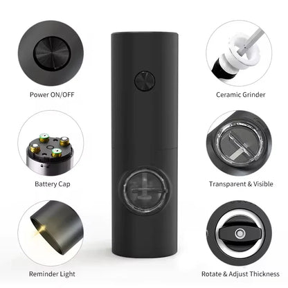 Automatic Salt and Pepper Grinder Set with LED Light – Battery Operated Adjustable Spice Mills