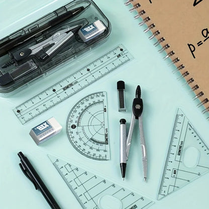 8-Piece Geometry Drawing Set for School — Compass, Mechanical Pencil, Protractor, Ruler & Tripod with Storage Case