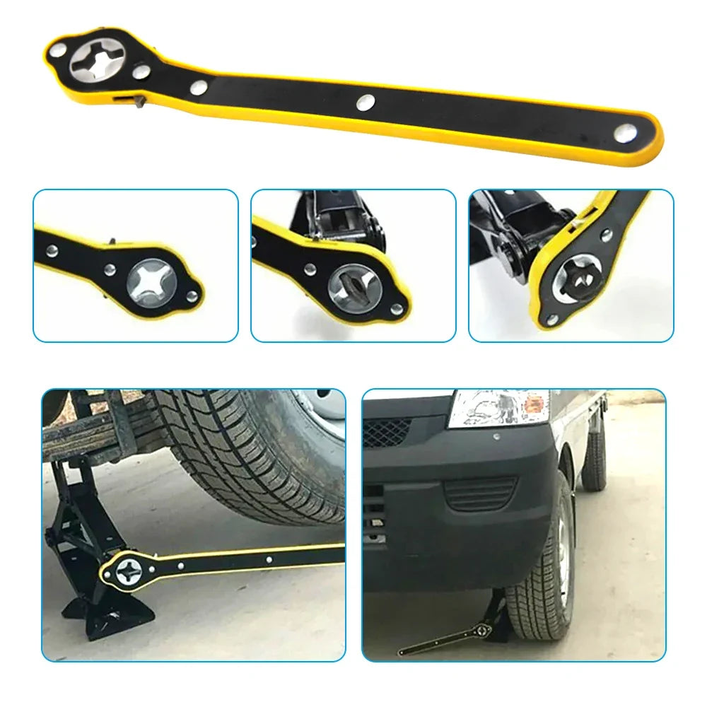 Universal Car Jack Crank Handle Set — 2-Piece Labor-Saving Ratchet Wrench & Cross Handle Accessories