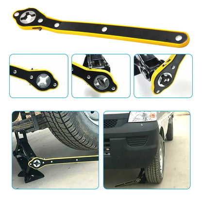 Universal Car Jack Crank Handle Set — 2-Piece Labor-Saving Ratchet Wrench & Cross Handle Accessories