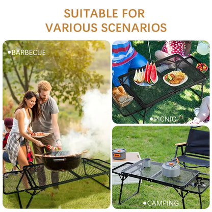 Portable Low Folding Camping Table — Compact Retractable Outdoor Picnic & Barbecue Table, Stainless Steel