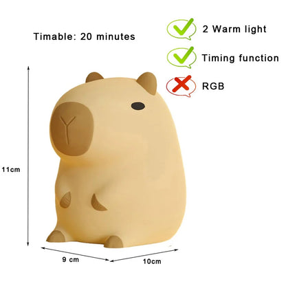 Capybara & Mango LED Night Light for Kids — Touch Sensor Rechargeable USB Dimmable RGB Lamp with Timer