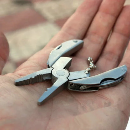 Compact Steel Multi-Tool Folding Pliers with Knife & Screwdriver, Keychain Camping Survival Tool
