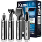 4-in-1 Rechargeable Nose & Ear Trimmer for Men, Beard & Eyebrow Groomer with Washable Heads