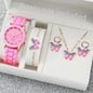 5/6-Piece Women's Quartz Watch Jewelry Gift Set – Silicone Band Watch with Bracelet, Necklace & Earrings