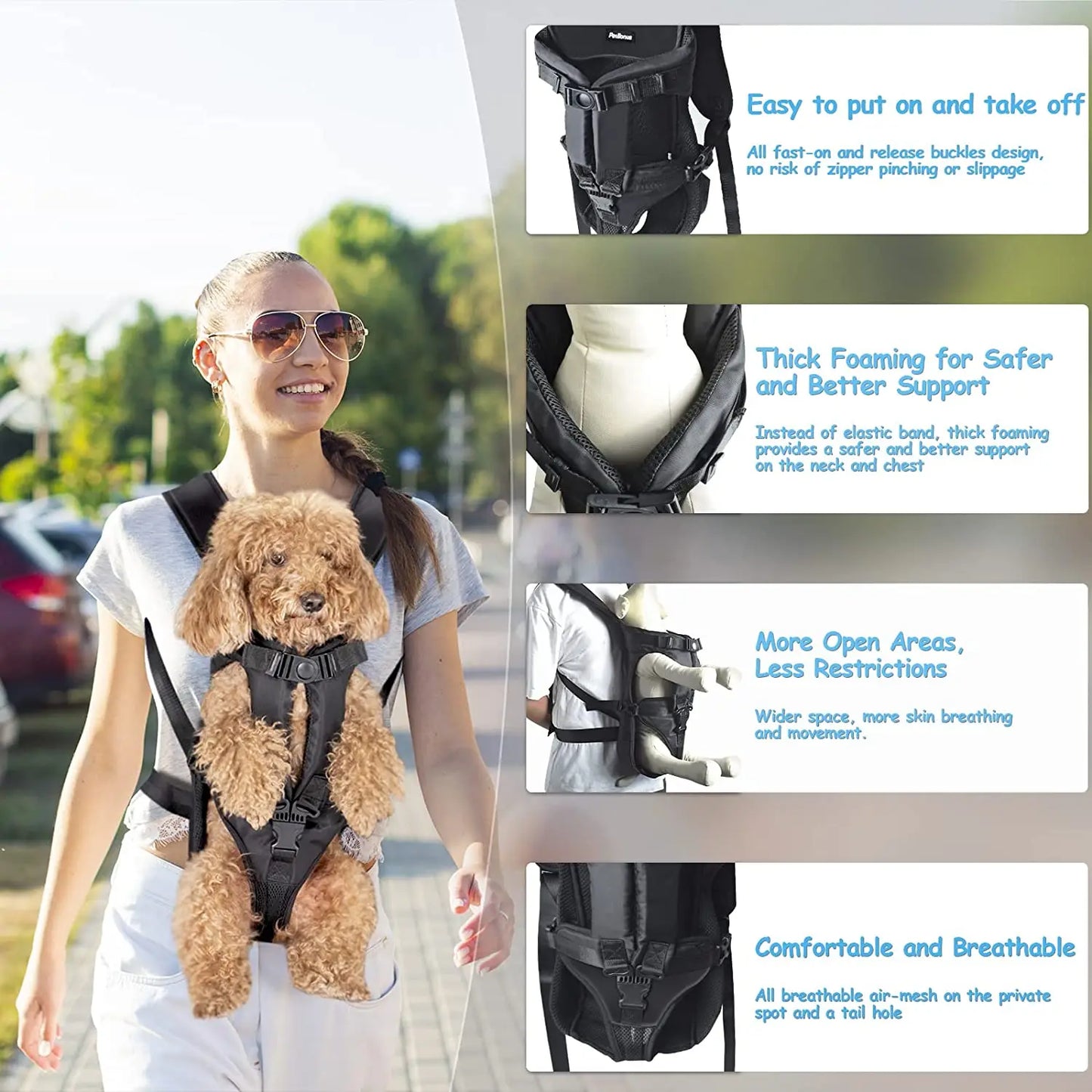 Hands-Free Breathable Pet Carrier Backpack Front & Back Dog Cat Carrier for Small Pets Under 30 lbs (13.6 kg)
