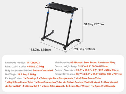 SucceBuy Mobile Cycling Desk for Bike and Treadmill, Adjustable Height