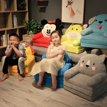 Foldable Kids Cartoon Sofa Bed — Plush Toddler & Baby Seat, Princess Nap Cushion