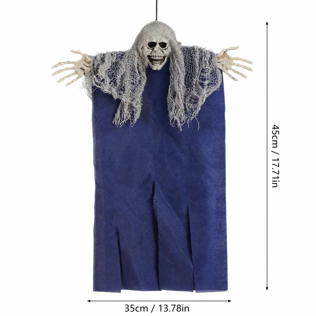 Halloween Hanging Ghost & Zombie Scary Face Pendant – Fabric Horror Cloak Ornament for Haunted House, Bar, Escape Room & Party Decor – Black, White or Blue