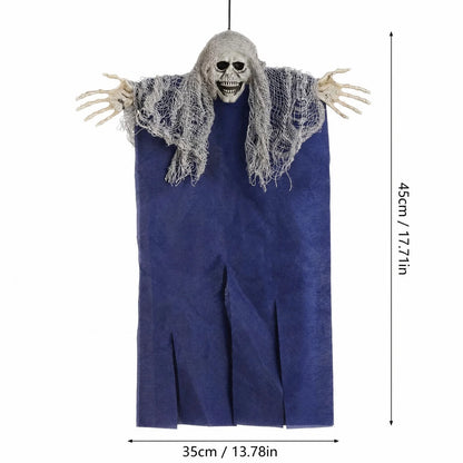 Halloween Hanging Ghost & Zombie Scary Face Pendant – Fabric Horror Cloak Ornament for Haunted House, Bar, Escape Room & Party Decor – Black, White or Blue