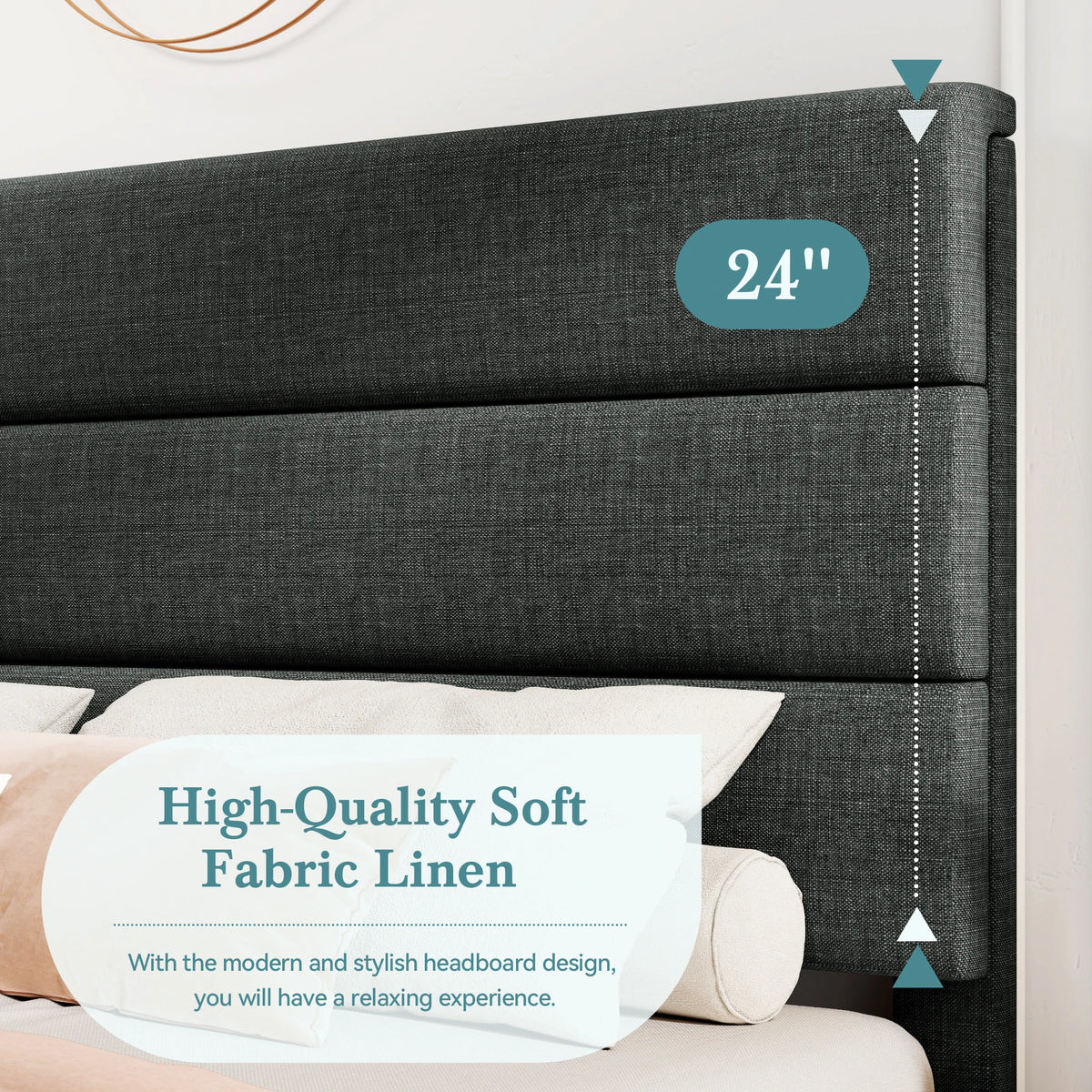 HOOMIC Upholstered Platform Bed Frame with Headboard and Wood Slats