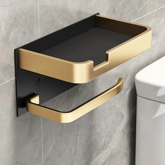 Wall-Mounted Toilet Paper Holder with Shelf - Aluminum Alloy Rustproof Bathroom Roll Holder