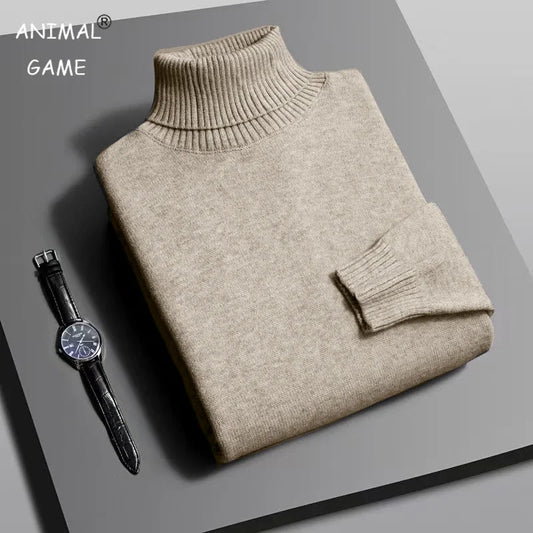 Men's Slim Fit Knit Turtleneck Sweater – Anti-Pilling Long Sleeve Pullover for Autumn & Winter