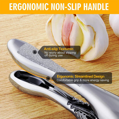 2-in-1 Stainless Steel Garlic Press & Slicer — Handheld Garlic Crusher Mincer Kitchen Tool