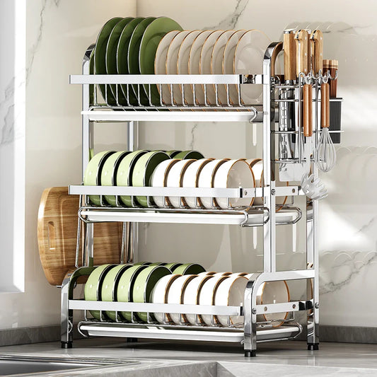 stainless steel Dish Dryer Rack,Compact Kitchen Dish Rack,Screeper Set,Large Rust Proof Dish Screeper With Utensils Holder