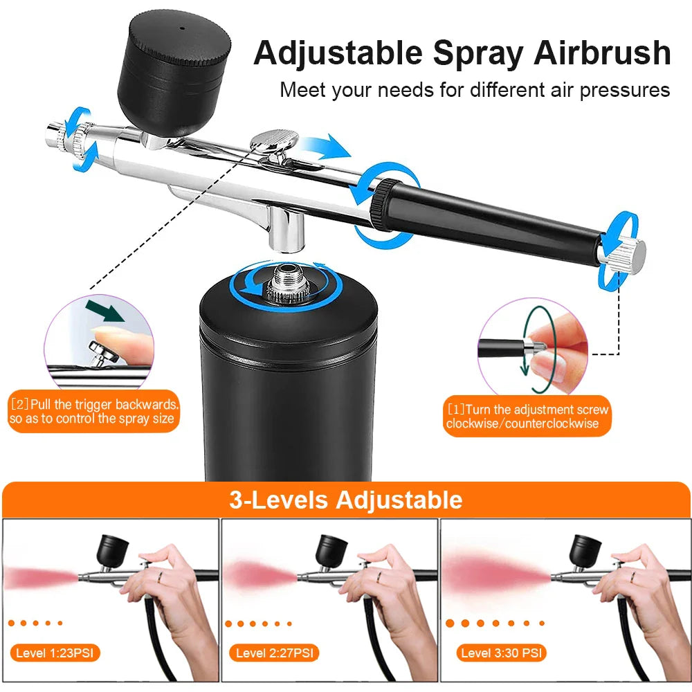 Portable Airbrush Compressor Kit for Nail Art, Cake Decorating & Crafts – 0.3mm Nozzle, Rechargeable