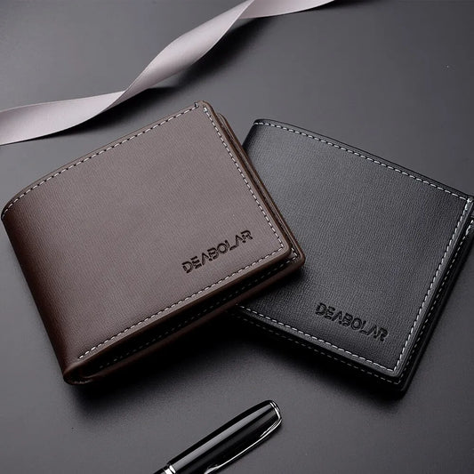 PU Leather Men's Slim Bifold Wallet - Thin Compact Folding Card Holder, Short Wallet (Black, Brown)