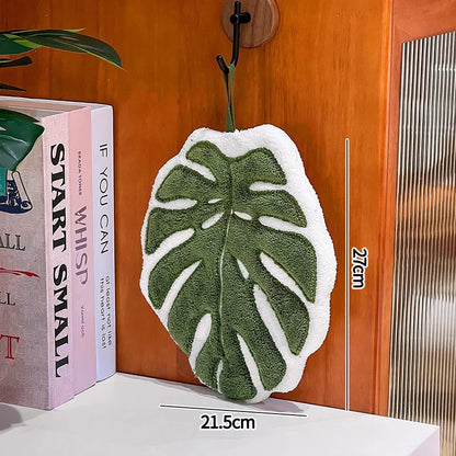 Leaf-Shaped Coral Fleece Hand Towel – Absorbent Hanging Kitchen & Bathroom Towel