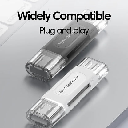 4-in-1 USB Type-C Card Reader - SD/TF (microSD) & Memory Stick, USB 2.0 External Adapter (Black)