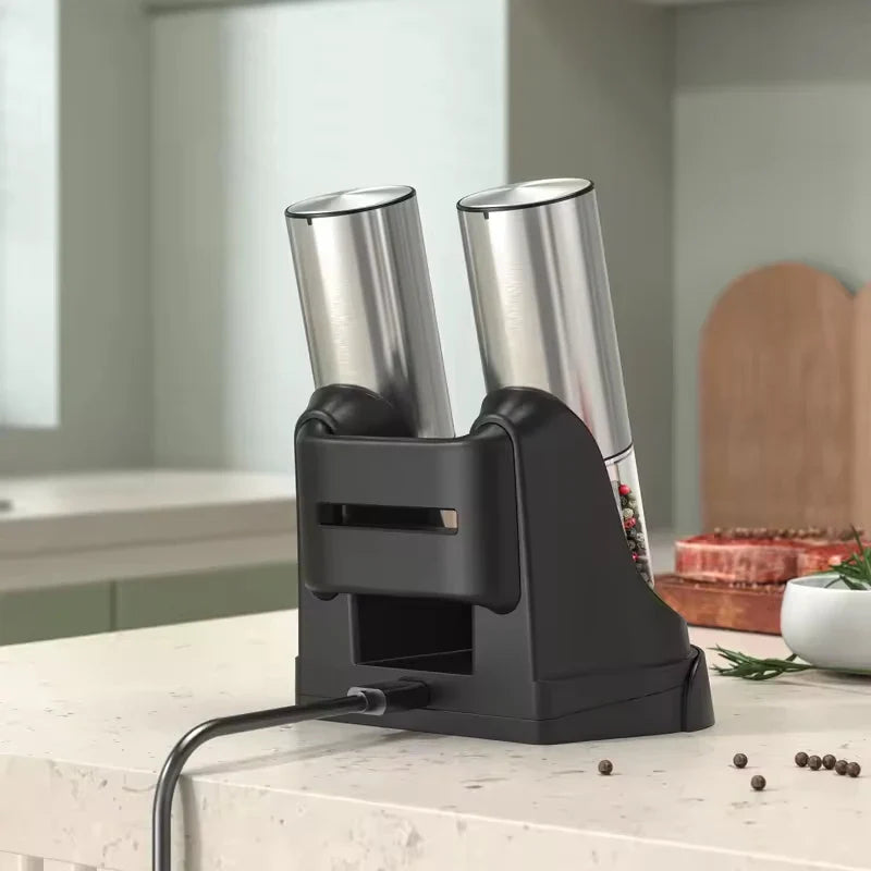 Electric Salt & Pepper Grinder Set 2-Pack — USB Rechargeable 190ml (6.4 fl oz) Ceramic Spice Mills, Adjustable Coarseness