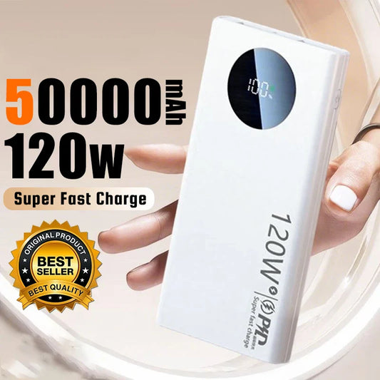 120W 50,000mAh Fast Charging Portable Power Bank with USB-C PD – High Capacity Battery Charger for Smartphones