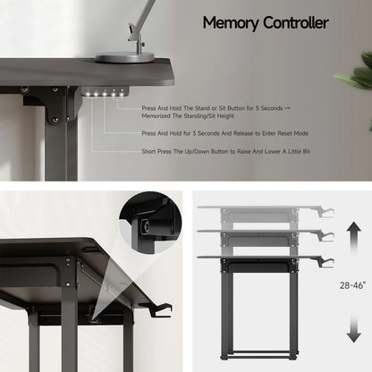 Electric Lifting Table, Square Standing Computer Desk Stand Up Desk With 4 Legs Sit Stand Desk Adjustable Height from 28-46"