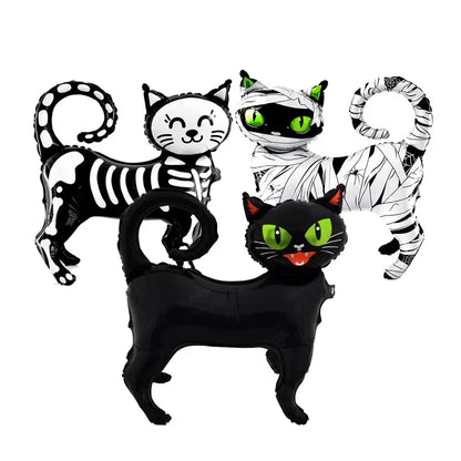 4D Halloween Black Cat Foil Balloon – Standing Cartoon Green-Eyed Cat Aluminum Foil Party Decoration – 3 Design Options