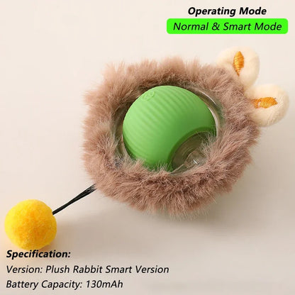 Rechargeable Interactive Cat Ball Toy — Automatic Rolling Smart Toy with Tail, LED & Obstacle Avoidance