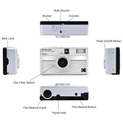 Half-Frame 35mm Film Camera with Built-in Flash, Star Filter & Bulb Shutter