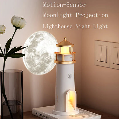 Moon Projection Night Light Lighthouse Lamp with Bluetooth Speaker, Remote & Motion Sensor — Ambient Bedroom & Kids Gift