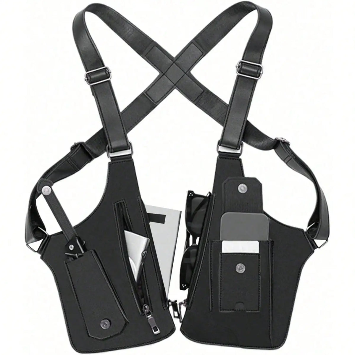 Hidden Underarm Shoulder Holster Wallet – Anti-Theft PU Leather Double Bag Strap for Men & Women, Brown or Black
