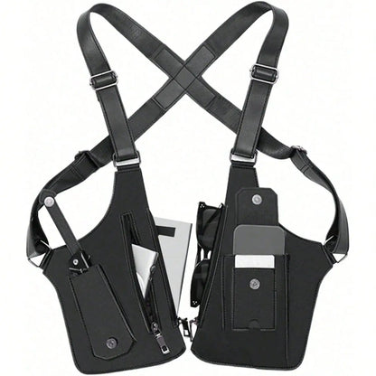 Hidden Underarm Shoulder Holster Wallet – Anti-Theft PU Leather Double Bag Strap for Men & Women, Brown or Black