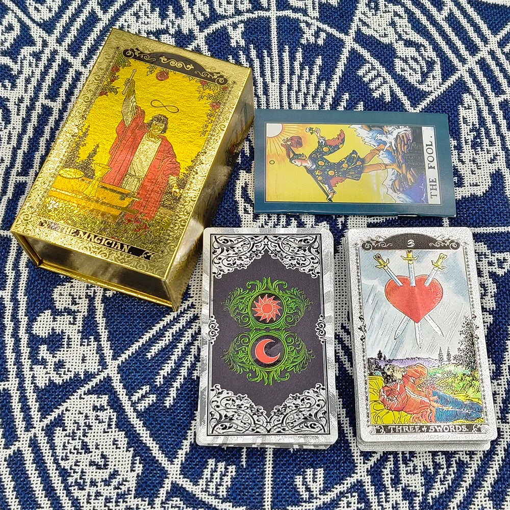 Fantastic 80 Pieces Silver foil Tarot Cards Waterproof PVC Quality With Flip Box As A Luxury Gift