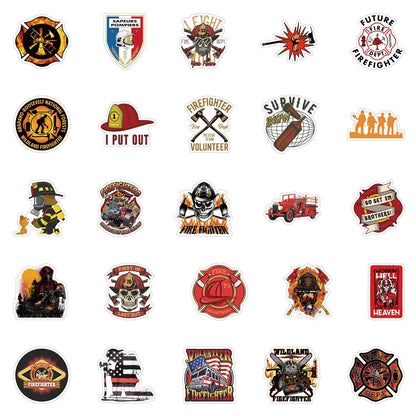 10/30/50pcs Fire Hero Firefighter Stickers Skateboard Motorcycle Luggage Laptop Car Bike Guitar Cool Waterproof Sticker Decal