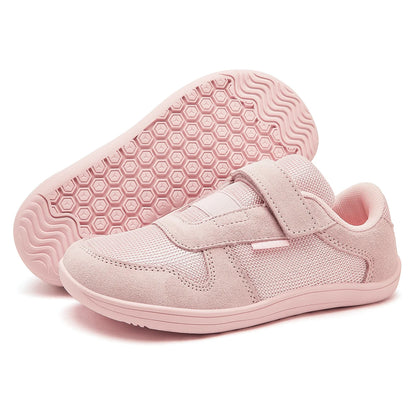 Kids Wide-Toe Barefoot Sneakers — Lightweight Hook & Loop Mesh with Faux Leather Toe