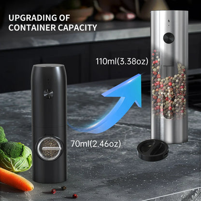 2-Pack USB Rechargeable Electric Salt & Pepper Grinder Set, Adjustable Coarseness, LED Light, Type-C Charging