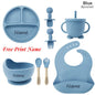 Personalized 8-Piece Baby Feeding Set Silicone Suction Plate Bowl Straw Cup Utensils Custom Name Baby Gift