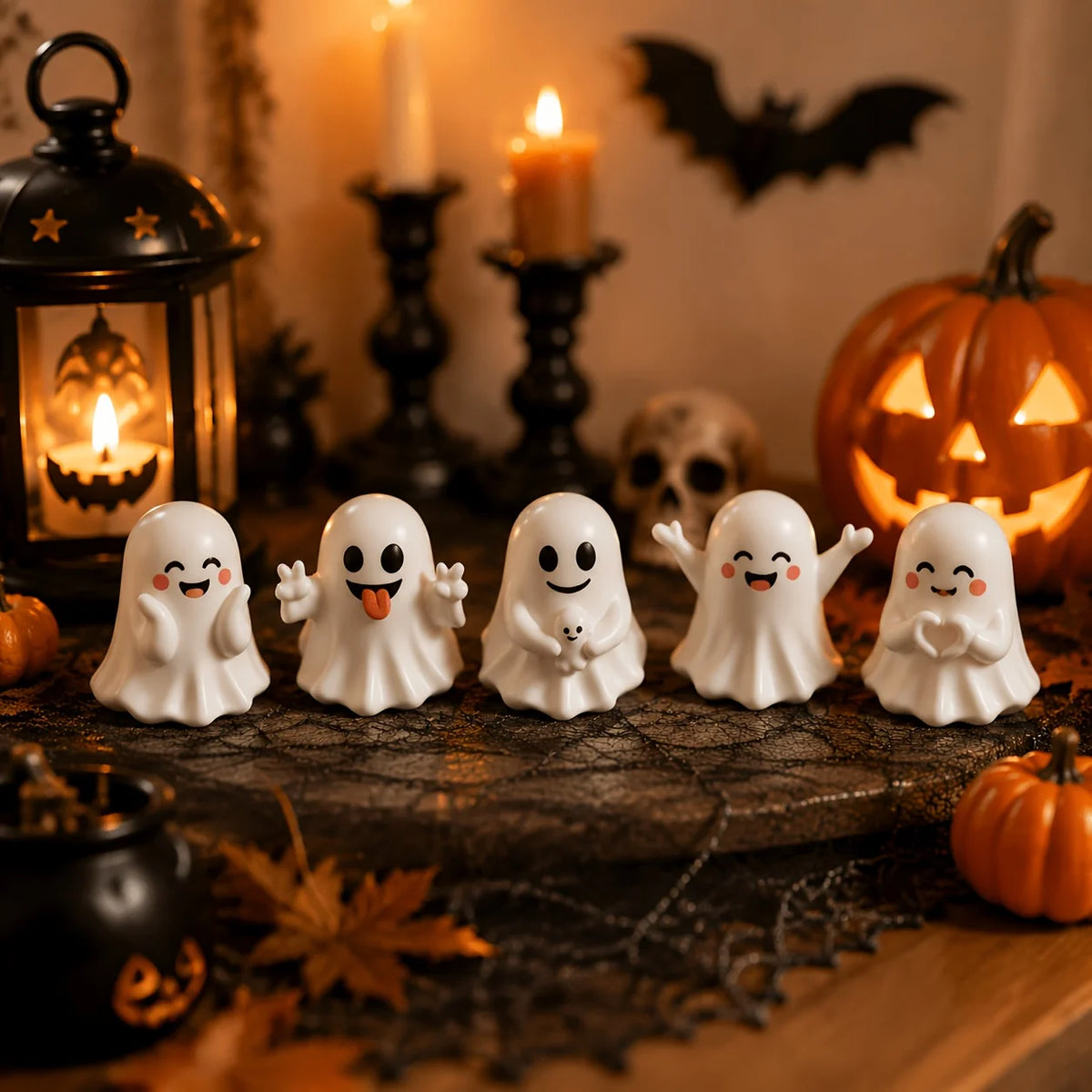 Five-Piece Halloween Ghost Figurine Set for Tabletop Decor