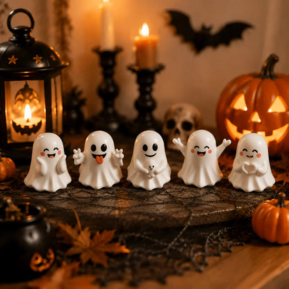 Five-Piece Halloween Ghost Figurine Set for Tabletop Decor