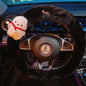 Kawaii Cute Dog Cartoon Steering Wheel Cover 15 in (38 cm) Plush Anti-Slip Warm Car Interior Accessory