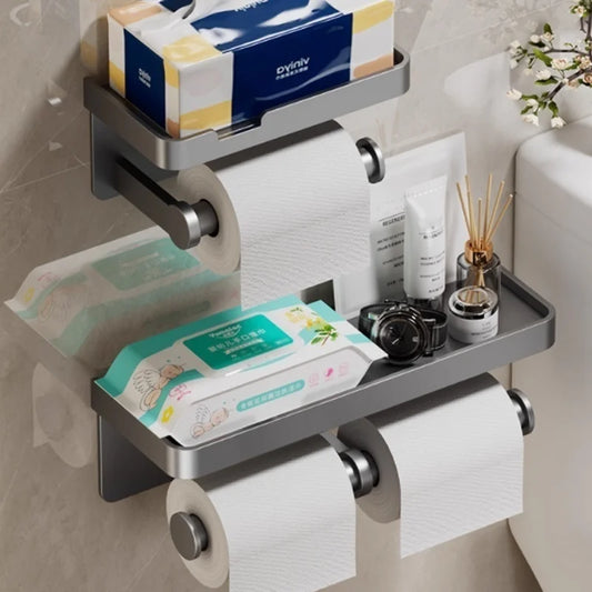No-Drill Aluminum Toilet Paper Holder – Wall-Mounted Adhesive or Screw Tissue Rack, Rust-Resistant Bathroom Accessory