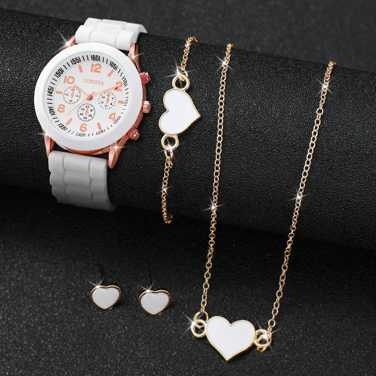 5/6-Piece Women's Quartz Watch & Jewelry Gift Set - Silicone Band, 38mm (1.50 in)