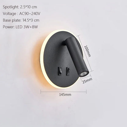 Modern Minimalist Led Wall Lamp USB Charging Indoor Bedroom Lamp Hotel Bedside Reading Lamp Wall Lights Sconce Switch AC 90~240V