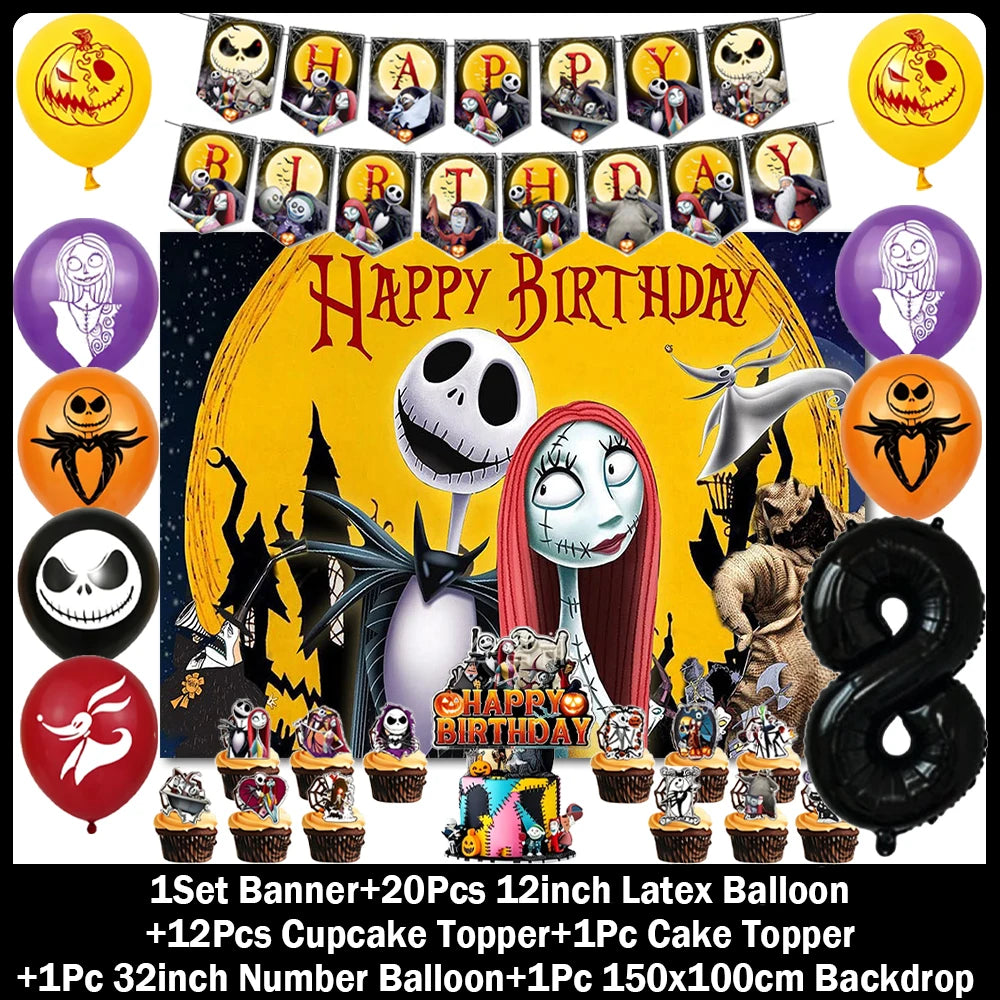 Halloween Birthday Party Decoration Kit with Balloons and Backdrop Options