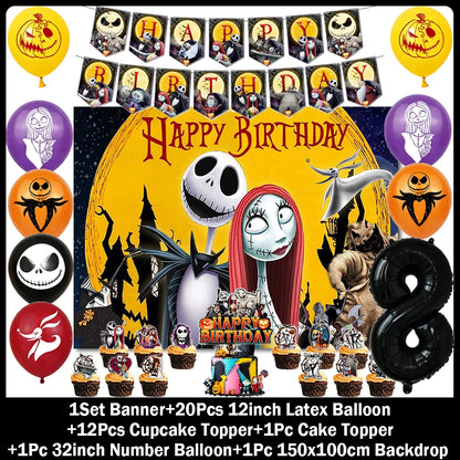 Halloween Birthday Party Decoration Kit with Balloons and Backdrop Options