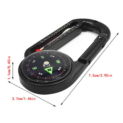 Mini Compass Carabiner Keychain — Camping & Hiking Backpack Buckle Survival Tool