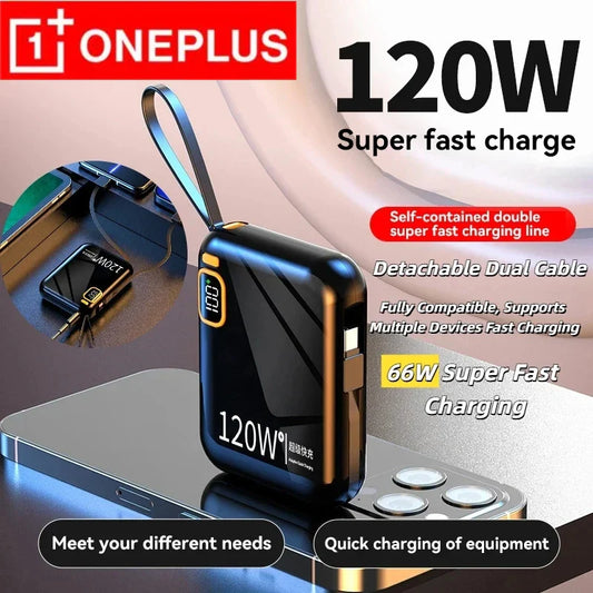 200000mAh 120W Portable Power Bank USB Type-C Two-Way Fast Charger with Built-In Cables & LED Display for iPhone & Samsung